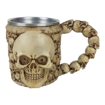 Caneca Caveiras Em Resina E Aço - 300ml